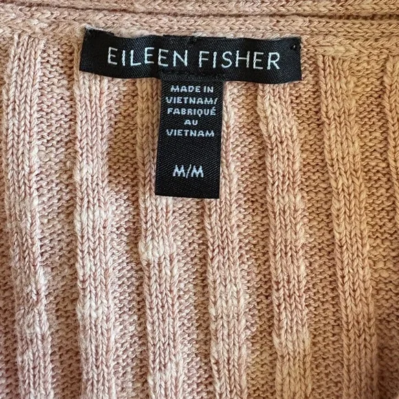 Eileen Fisher Medium Pink Ribbed Organic Cotton Long Sleeve V-neck Sweater - Picture 8 of 9